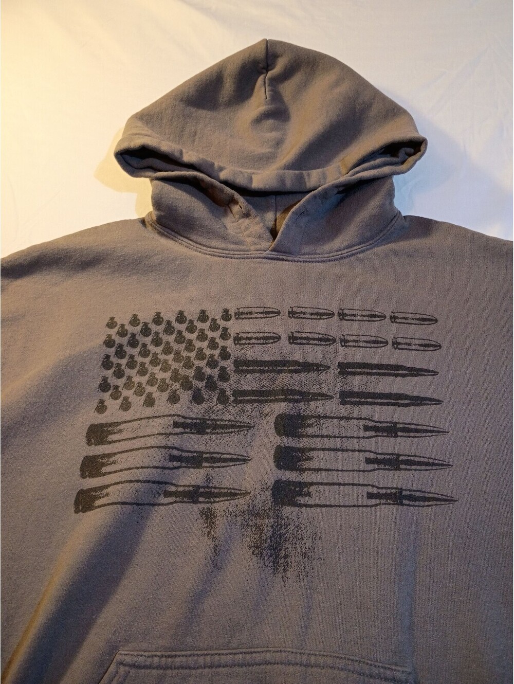 Grunt Style Medium Gray Hoodie with American Flag Bullet Design